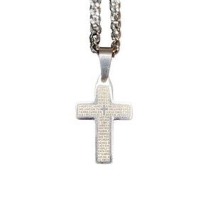 3/$10 Cross Pendant Necklace Plated Silver Tone 24" Long